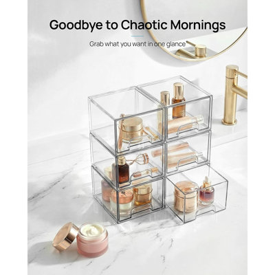 4 Pack Clear Stackable Storage Drawers, Acrylic Makeup Organizer For Bathroom, Vanity & Kitchen