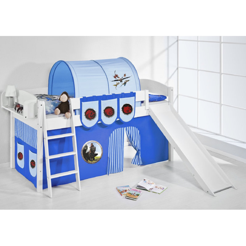 Dragons European Single Mid Sleeper Bed with Curtain, Blue