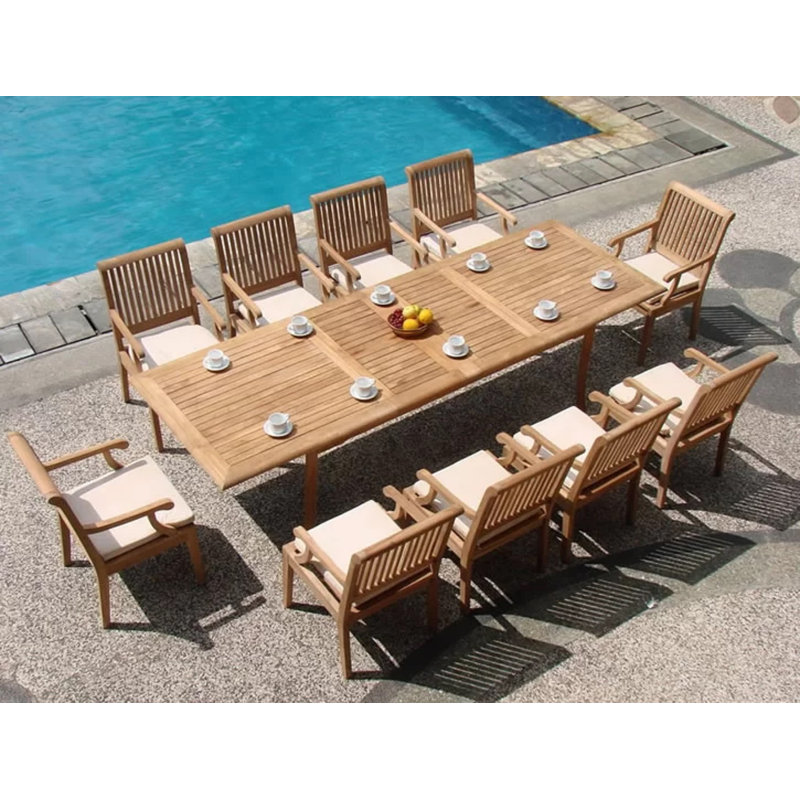 Mayna Wood Patio Dining Set with Rectangular Table, 10