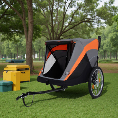 Remorque à vélo 2 en 1 et chariot à pousser pour animaux de compagnie - Attache de vélo amovible et poignée de poussée incluse - Roue à dégagement rapide, laisse interne