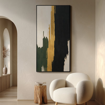 Très grand art mural imprimé sur toile - Abstrait moderne avec accents vert émeraude et noir pour le salon ou la chambre à coucher - «Assemblage requis du cadre (cadre non fini)»