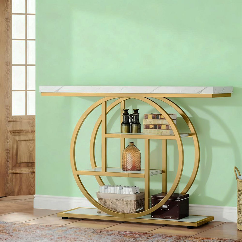 Table console 41,3 po, Blanc / Doré, Marbre