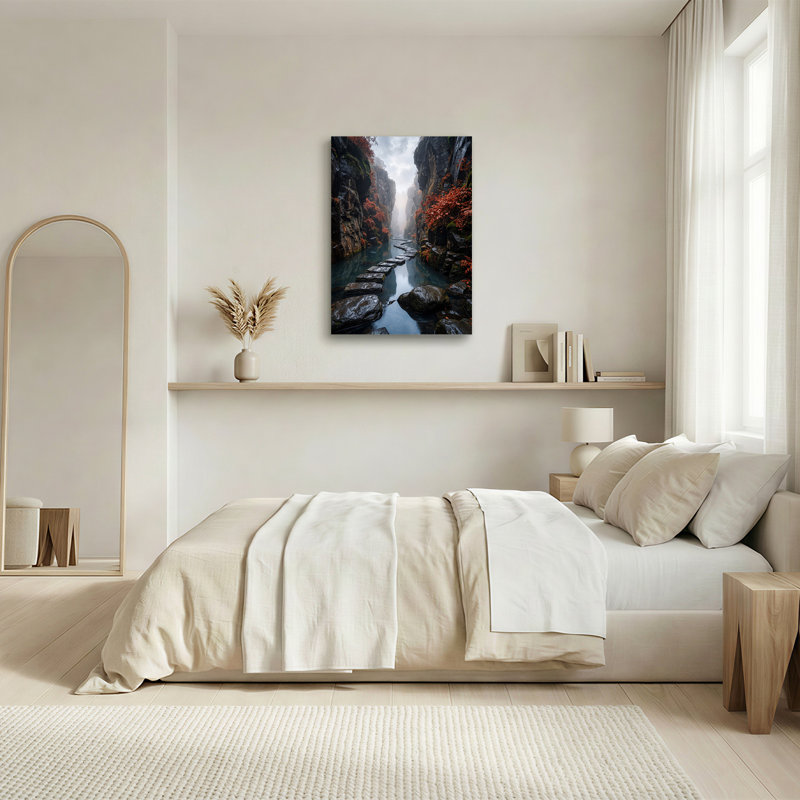 «Stepping Stones in Misty Canyon», art mural sur toile rouge, 24"H x 16"W