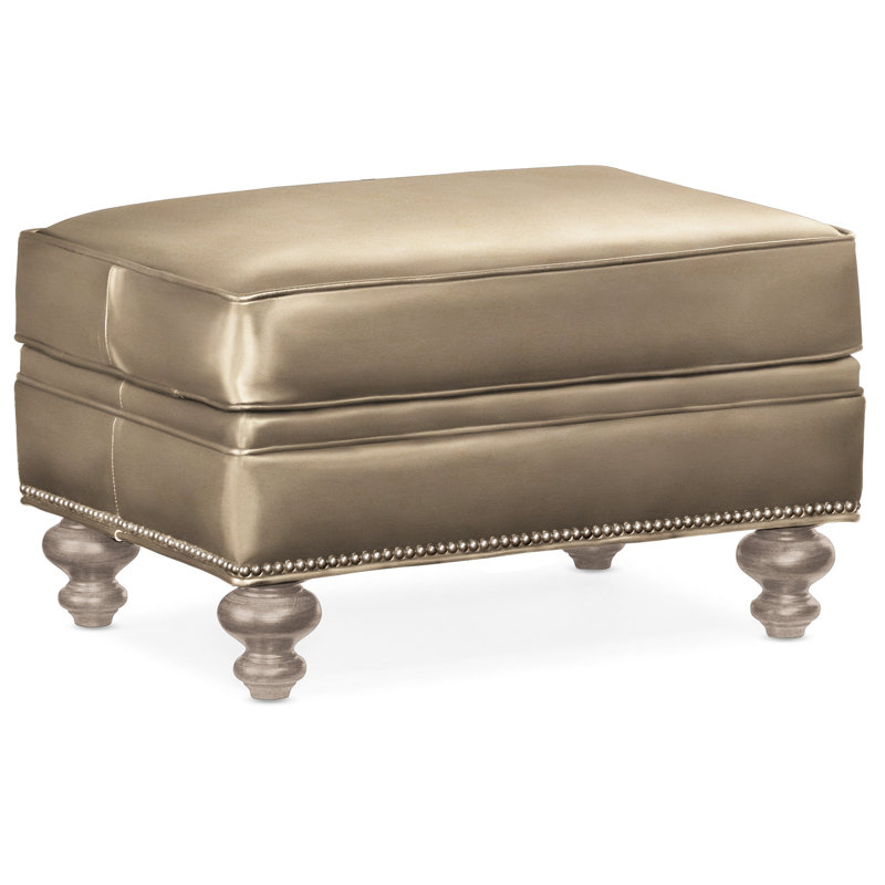 West Ottoman, Nickel, Stone, Aline Fumo Genuine Leather