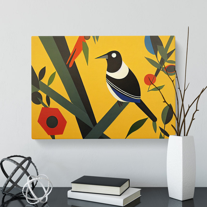 Magpie Bird Abstract - Wrapped Canvas
