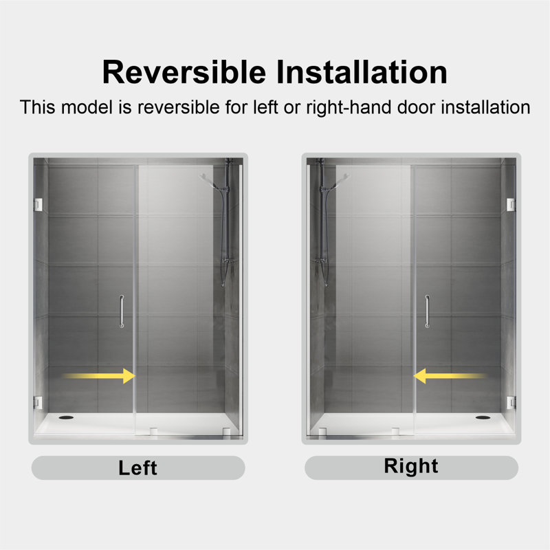65-1/8 to 66 in W x 80 in H Frameless Swing Shower Door in Bright Chrome in With Double 3/8" (10mm) Certified Tempered Clear Glass UKH07-66x80-CH-B
