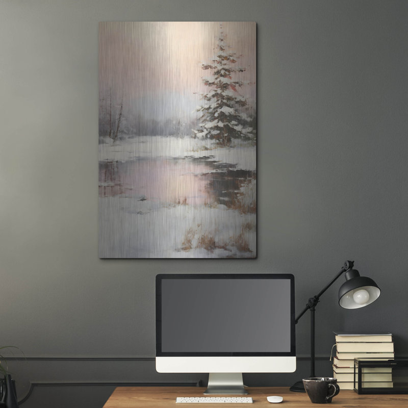 «Snowy Pond» par Petals Prints Design, art mural en métal, H 36 po x l 24 po