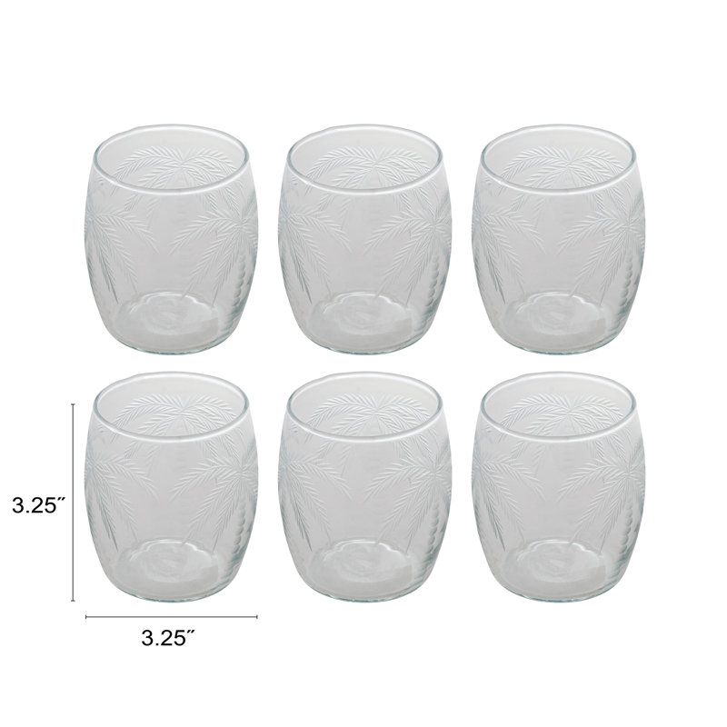 Verres à boire en verre gravé à l'eau-forte avec motif de palmier