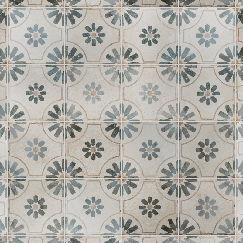 Carreau de céramique 17,63 po x 17,63 po Kings, Blanc / bleu