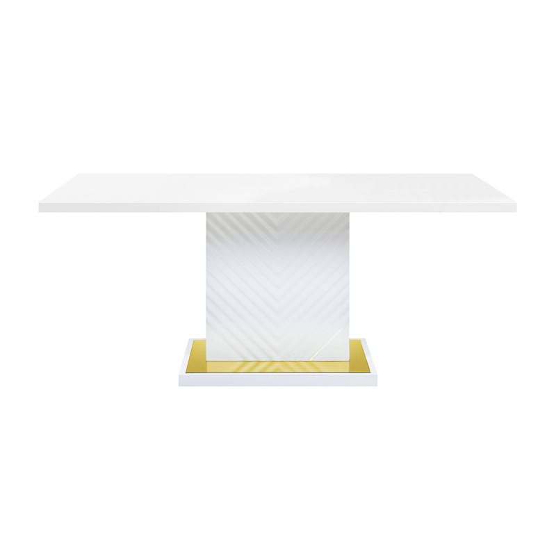 Table de salle à manger élégante en blanc ultrabrillant avec base solide - piédestal élégant de conception moderne pour la maison 40 mm d'épaisseur du plateau en bois synthétique 71 x 35 x 31