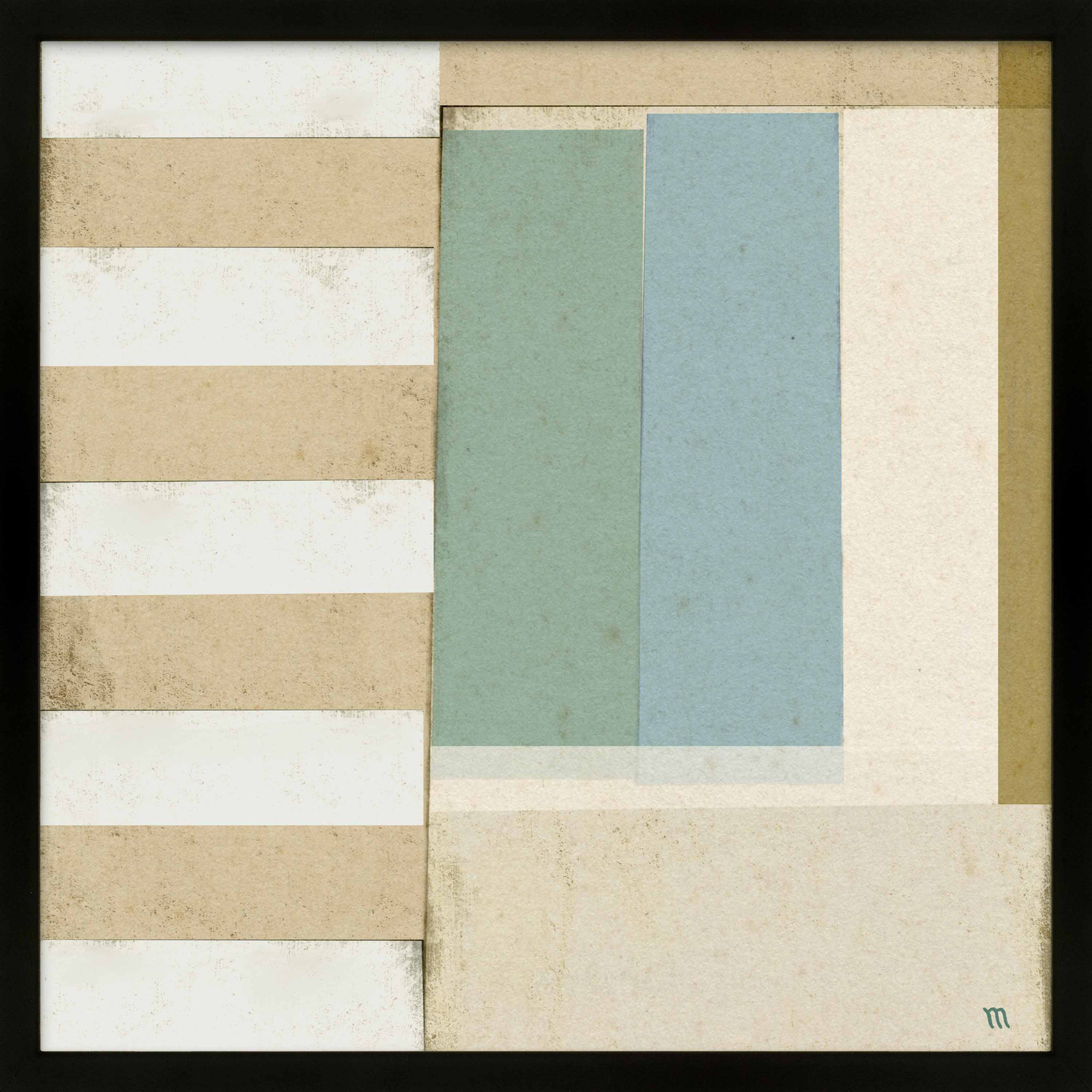 City Scape aqua 2 by Marco Marella for Studio M - Framed Wall Art, Framed Print Paper without Mat, 16" H x 16" W, Black