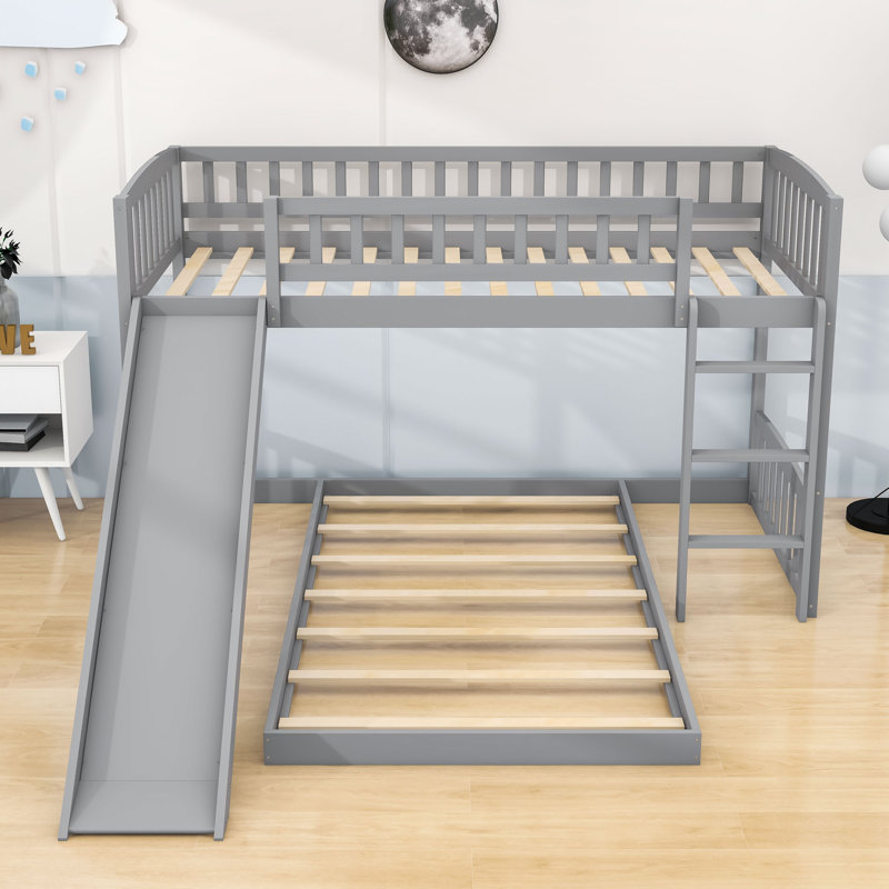 Addisun Twin over Twin L-Shaped Bunk Bed with Slide, Gray