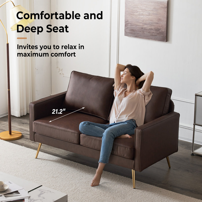Bernardston 56.7'' Faux Leather Loveseat, Coffee Brown Faux Leather