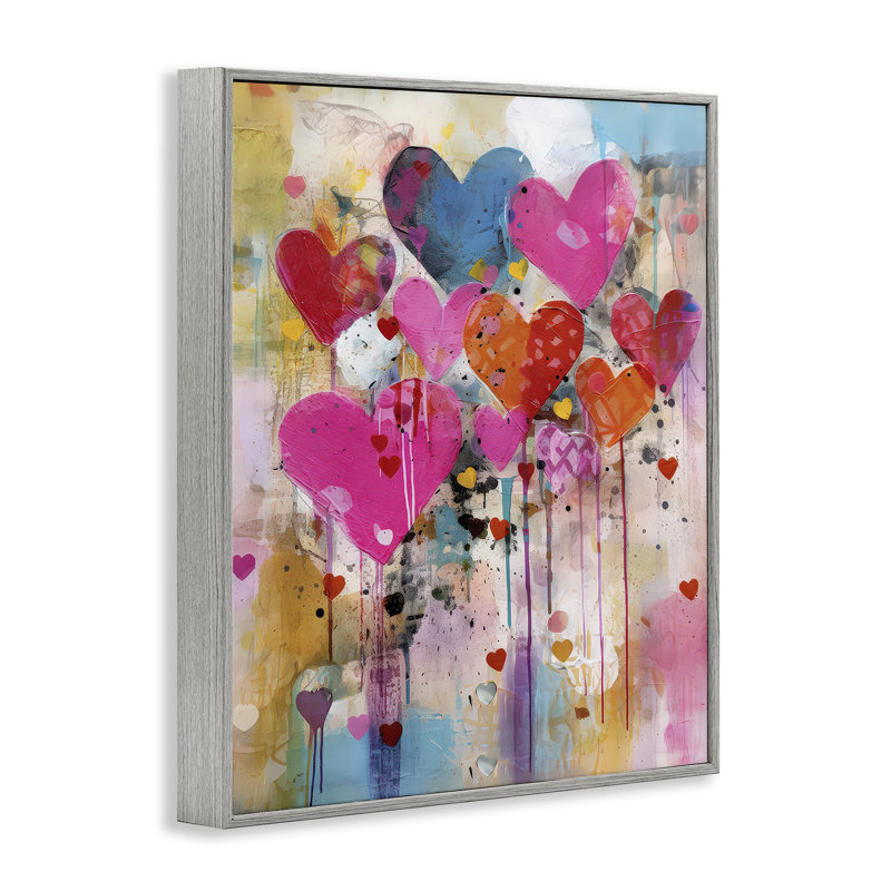 «Whimsical Love Hearts», art de la giclée encadrée par LSR Design Studio, H 30 po x l 24 po, Estampe numérique Farmhouse