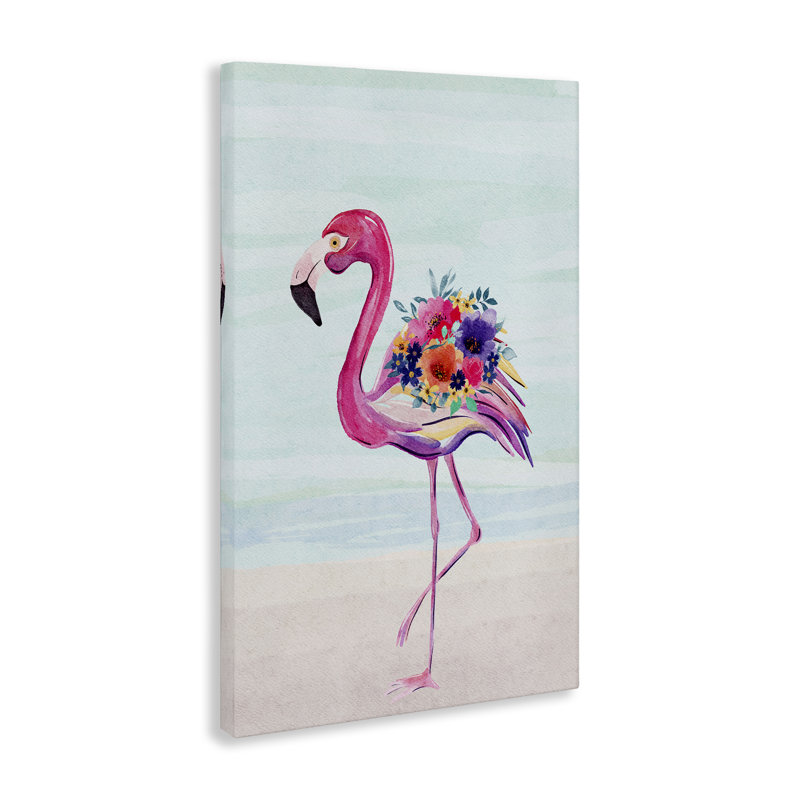 Art floral sur toile Floral Flamingo Beach par JJ Design House LLC, H 30 po x l 20 po