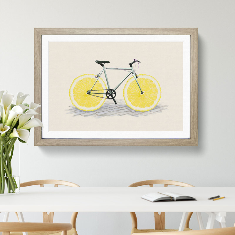 Lemon Bicycle - Framed Print, 27cm H x 36cm W x 2cm D, Oak Framed