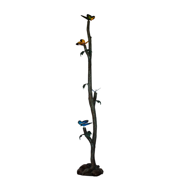 Statue de quatre papillons sur une branche d'arbre en bronze, taille: 7 po x 9 po x H 50 po