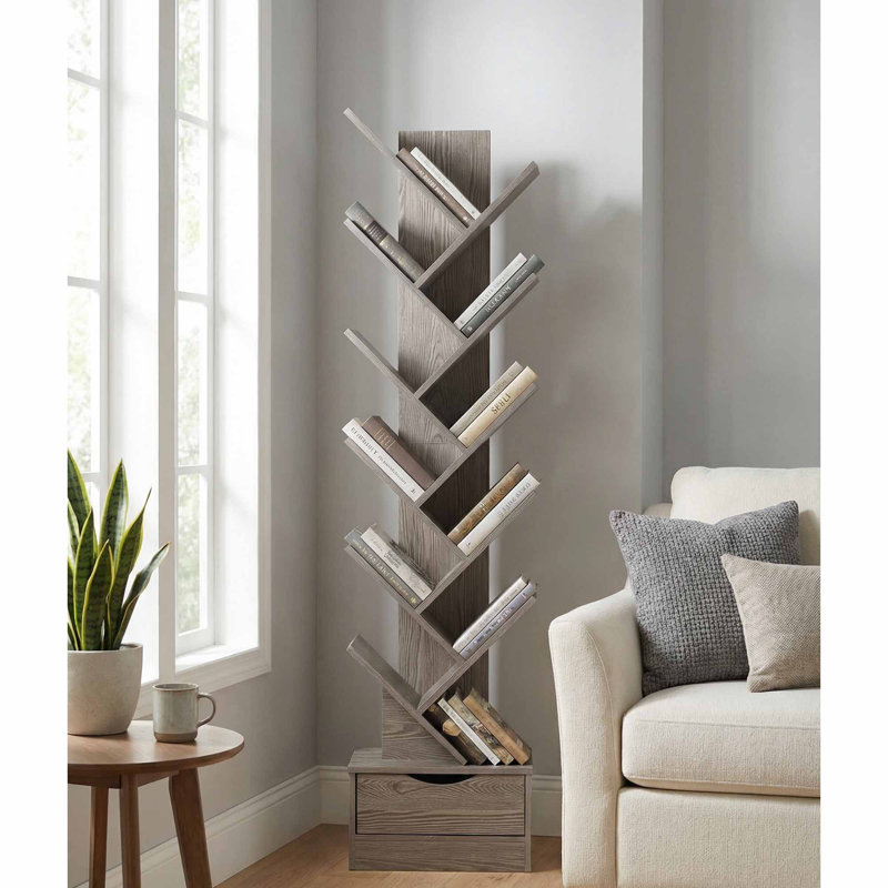 10 Tiertree Bookshelf With Drawer Bookcase, Free-standing Tree Bookcase