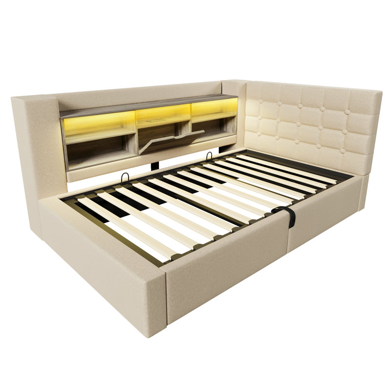 Upholstered Ottoman Storage Bed, Beige, 3FT