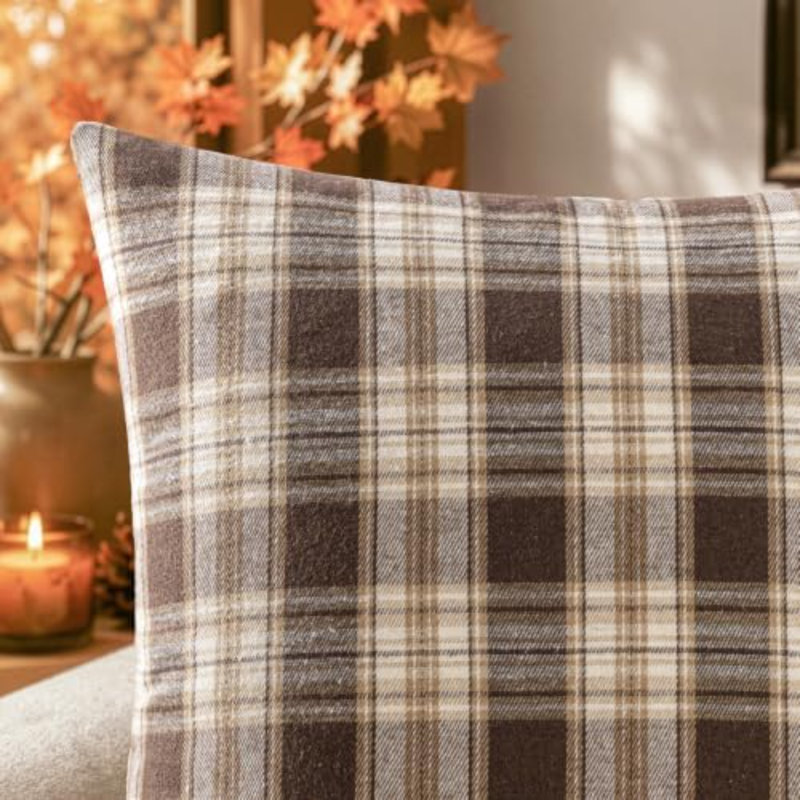Housses de coussin d'automne écossais tartan écossais brun chocolat 12 x 20