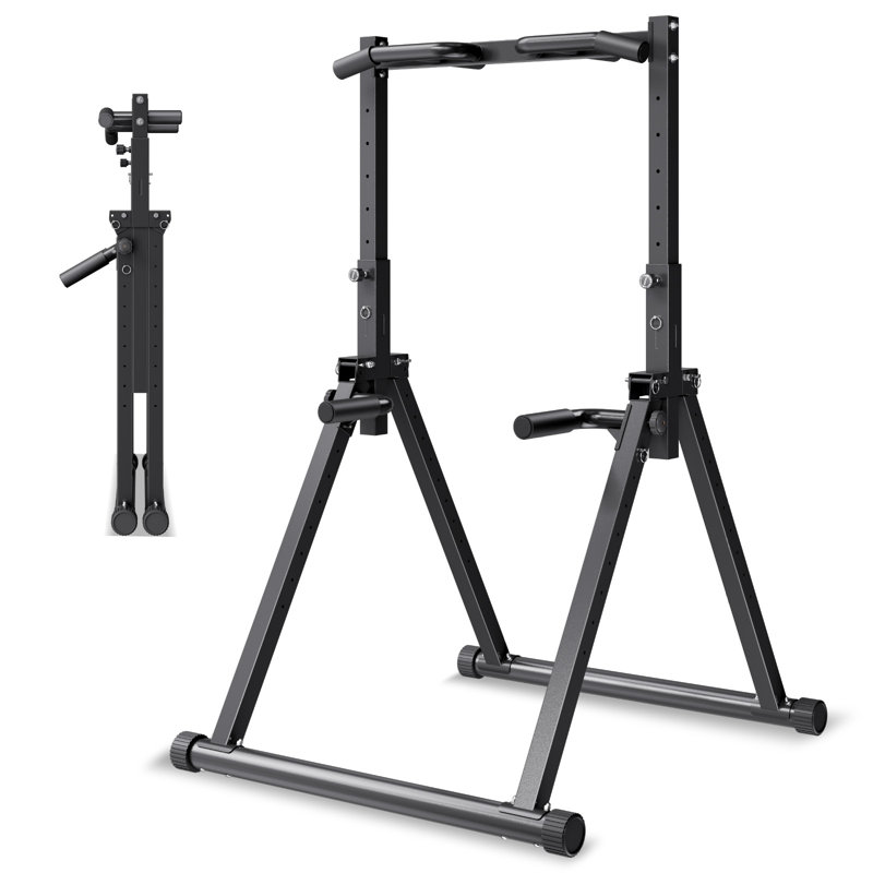 Barre de traction, barre de traction portative d'une capacité de 330 lb, barre de traction autoportante avec structure triangulaire et tube en acier robuste, réglage de la hauteur par gravité à 9 niveaux pour les bras, dossier