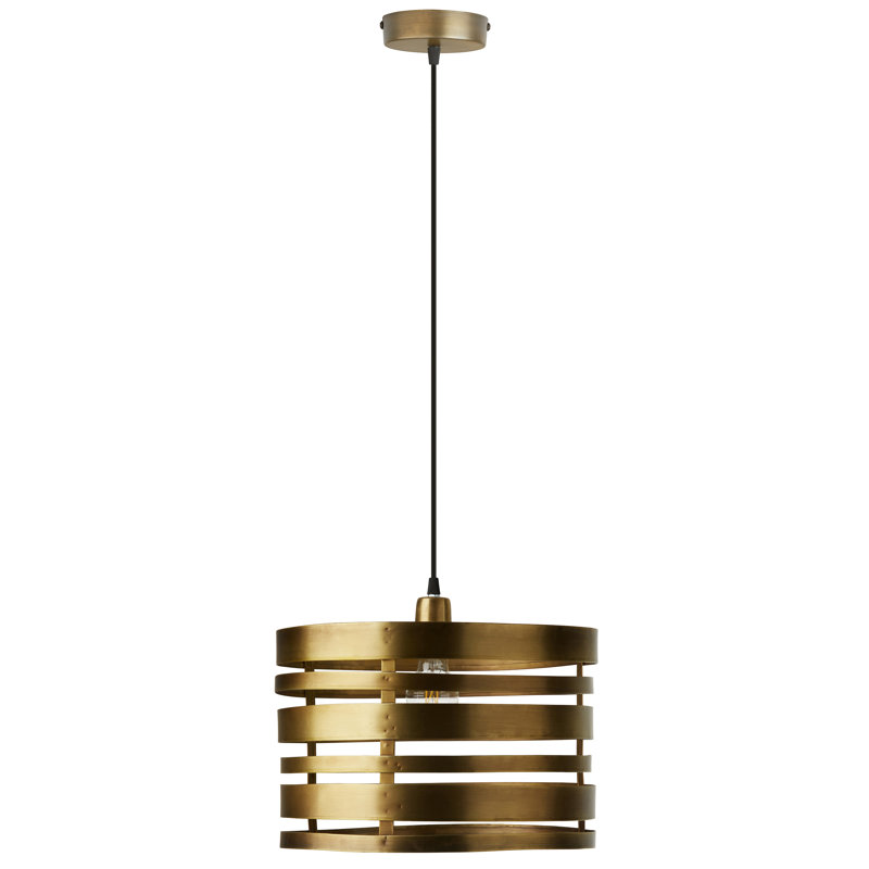 14"W Gold-Tone Metal Drum Shade Pendant