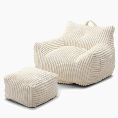 Corduroy Bean Bag Chair With Ottoman,Comfy Foam Large Lazy Sofa