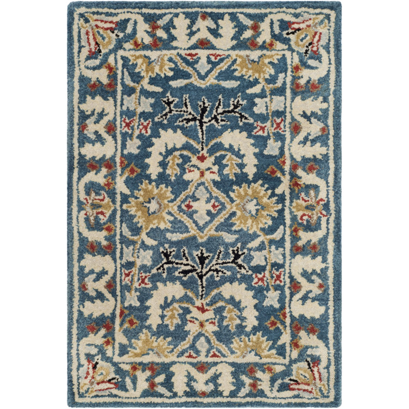Armintha Oriental Wool Dark Blue Area Rug, Rectangle 2'3" x 4'