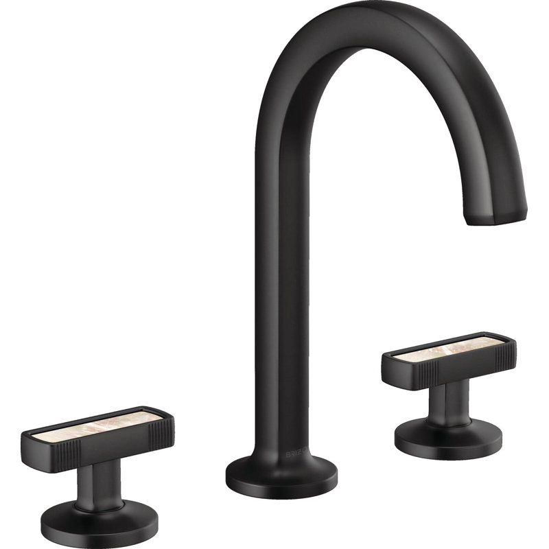 Kintsu® Widespread Lavatory Faucet with Arc Spout, 1.5 GPM, Knob Handle with Mother of Pearl Inlay, Matte Black