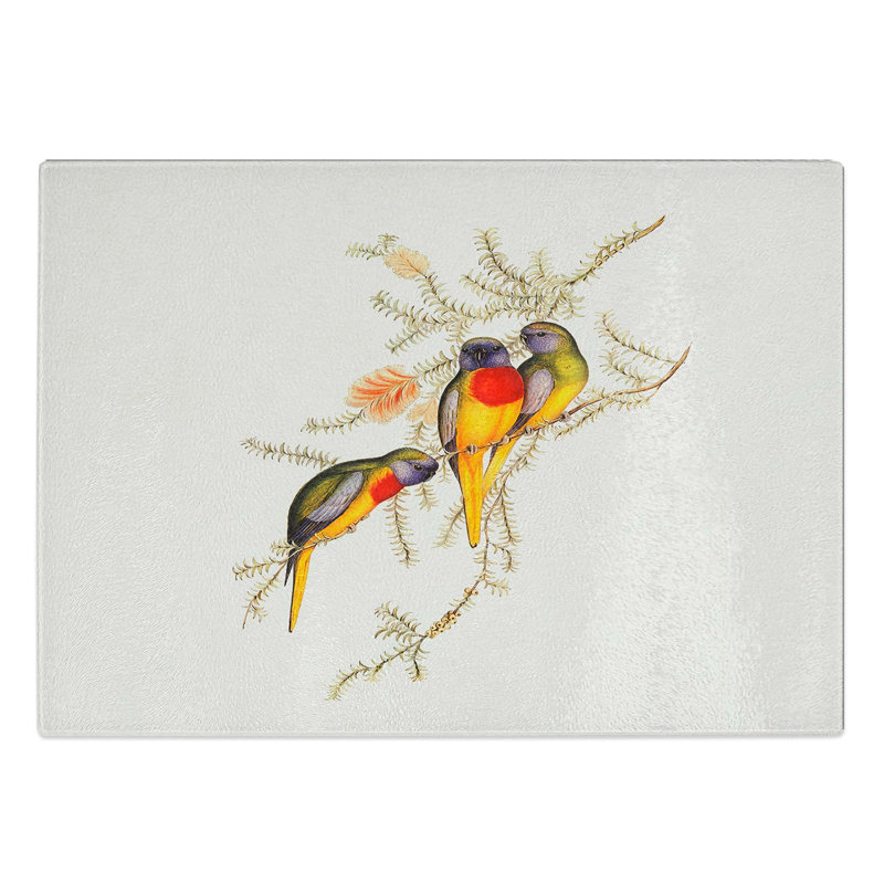 Tempered Glass Splendid Grass-Parakeets by Elizabeth Gould Chopping Board, 39 cm W x 28.5 cm L
