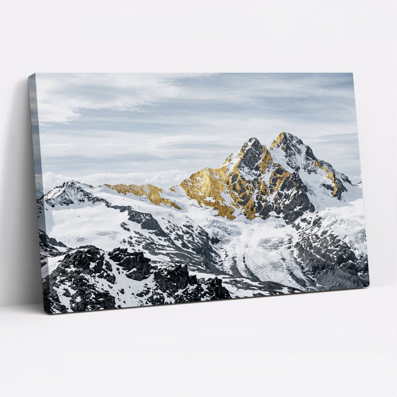 " Golden Snowy Mountain Peaks Above Clouds " Painting, 20"H x 30"W