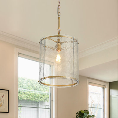 1-Light Handcrafted Textured Water-Glass Cylinder Pendant