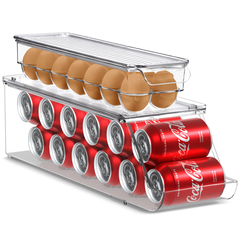  Ensemble de distributeur de canettes de soda et porte-œuf empilable transparent