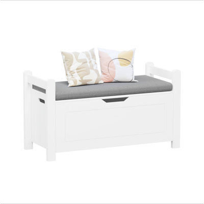 Kids Toy Box Chest, White Toy Box For, Large Storage Cabinet With Cushion Seat Bench/Flip-Top Lid/Safety Hinge, Toy Storage Organizer Trunk For Nurser by George Oliver