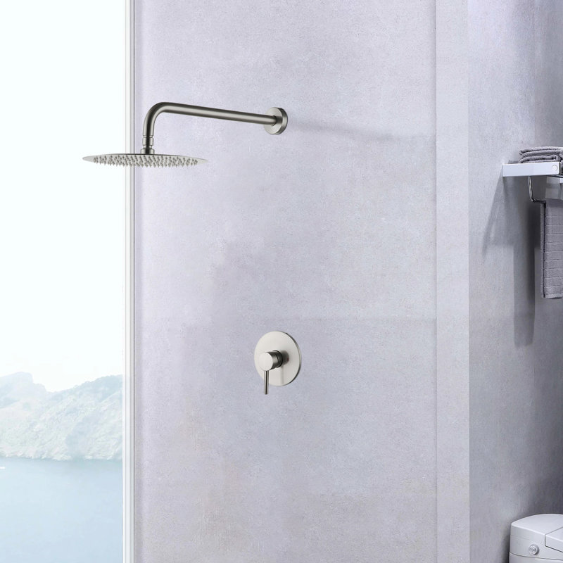 Robinet de douche mural en nickel brossé avec valve - assemblage robuste en laiton