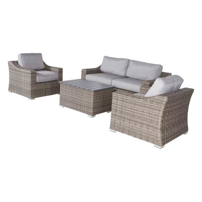 Stylish Fully Assembled 4-Person Wicker Sofa Seating Group With Plush Cushions – Perfect For Outdoor Gatherings
