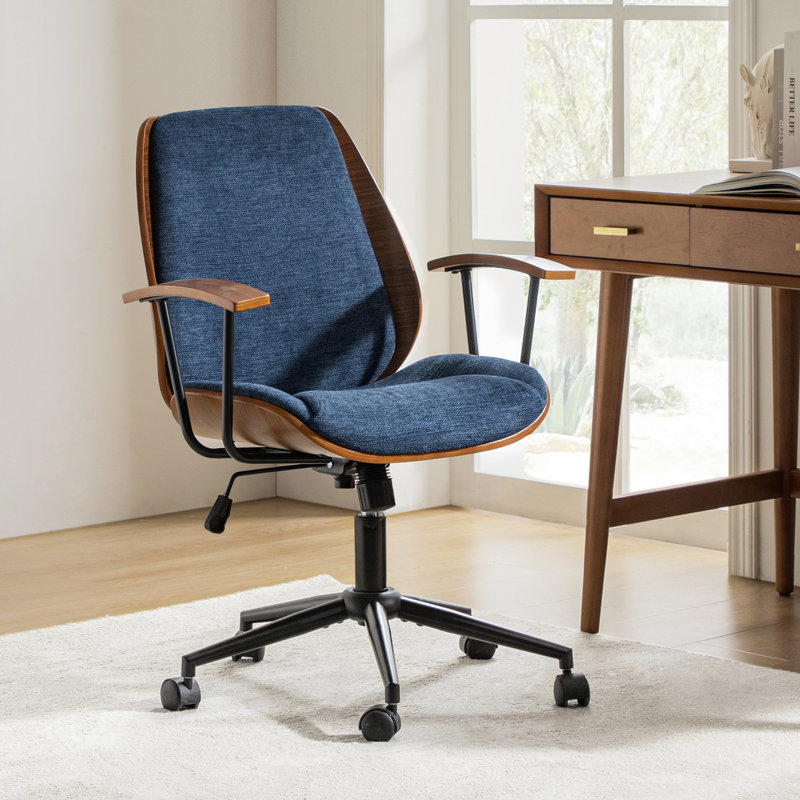 Luis 62.8cm W Modern Polyester Swivel Office Chair, Navy