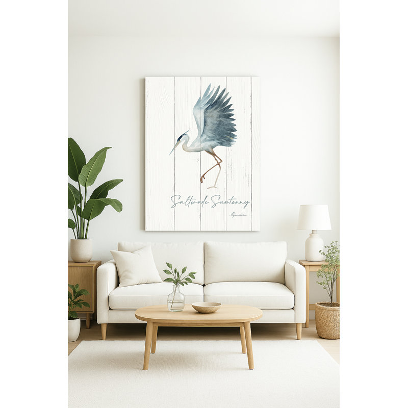 «Saltwater Serenity - Blue Heron», art mural sur toile, H 48 po x l 36 po