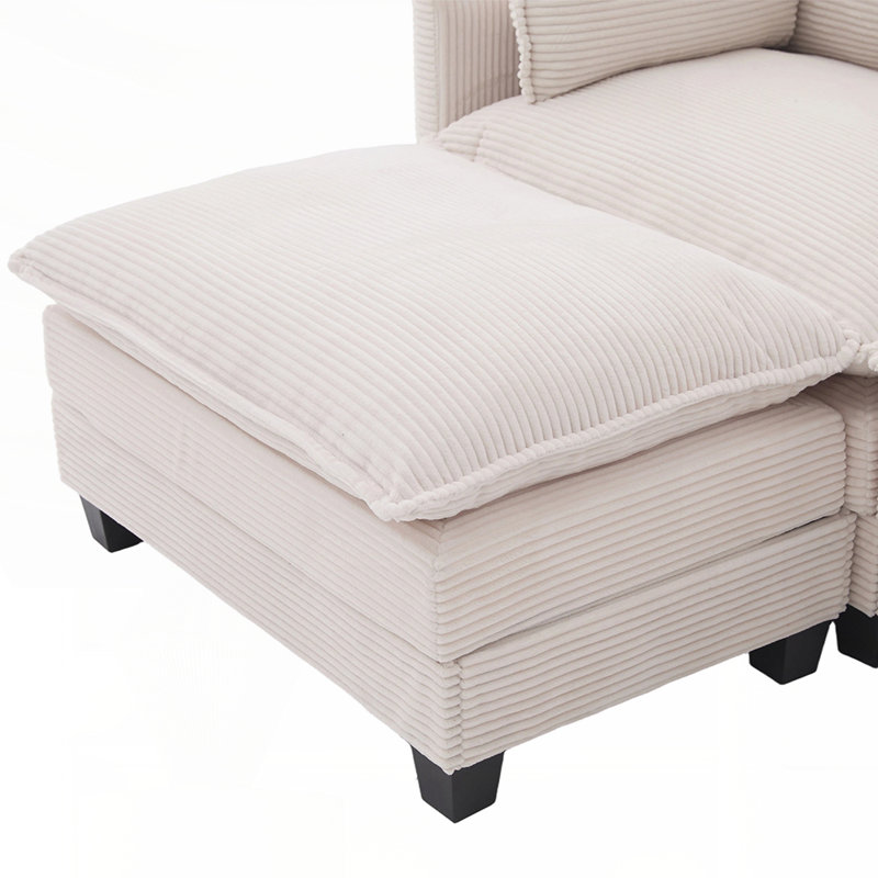 Canapé modulaire surdimensionné surdimensionné avec repose-pieds mobile, ensemble 4 places en velours côtelé moderne, canapé convertible en forme de L pour le salon et le bureau