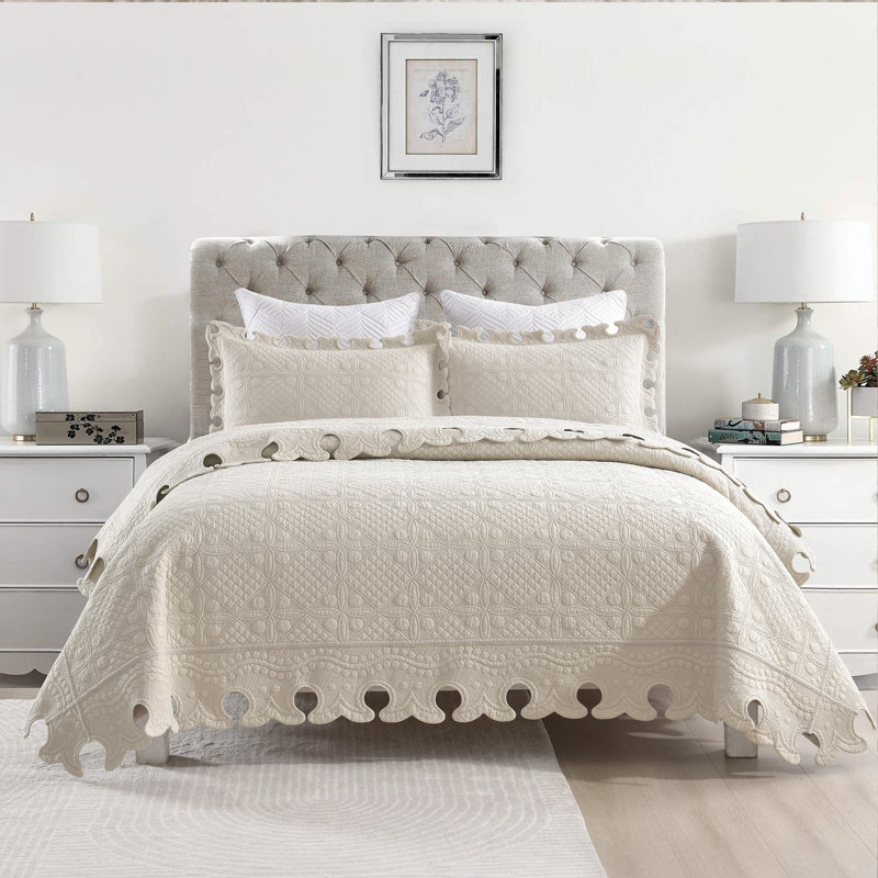 Twquilt Cotton Twill Coverlet, Queen Coverlet + 2 Queen Shams, Yellow