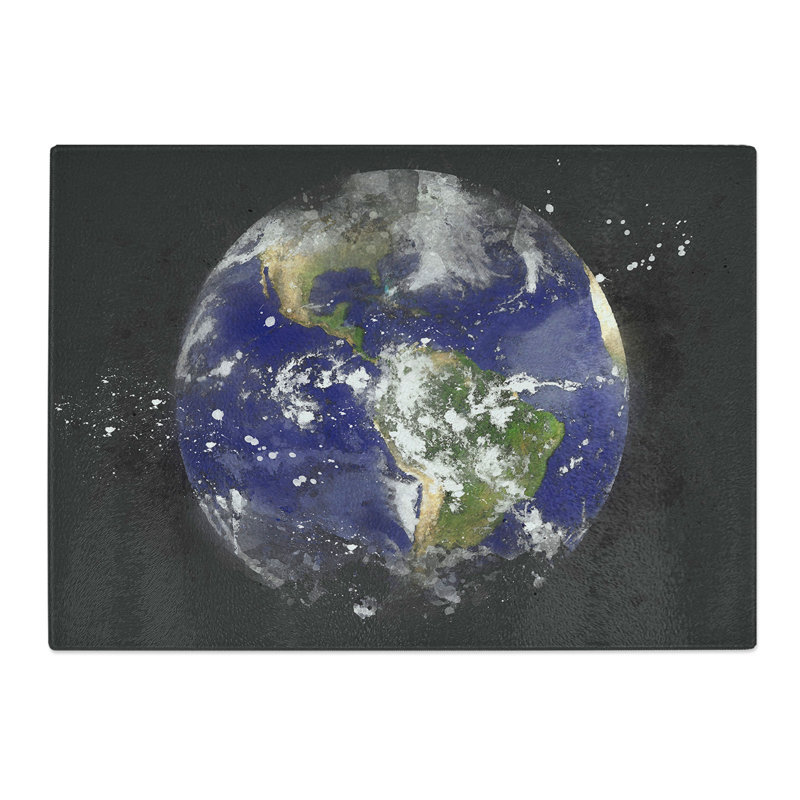 Tempered Glass Satellite Image of Earth Chopping Board, 28.5 cm x 39 cm