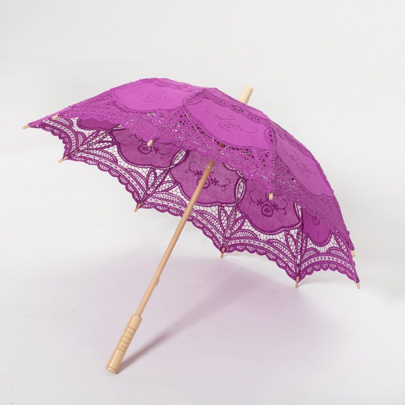 Parasol en dentelle avec poignée en bois, Mauve