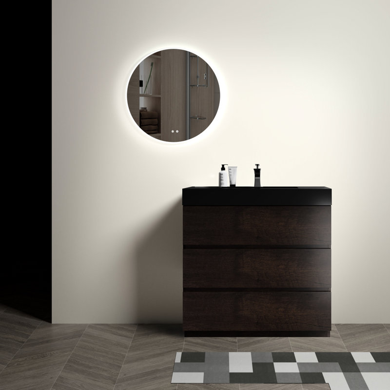 36" Walnut Bathroom Vanity With Sink - Modern, Spacious, And Stylish 36", Smooth Operation, Walnut, Black, 36"