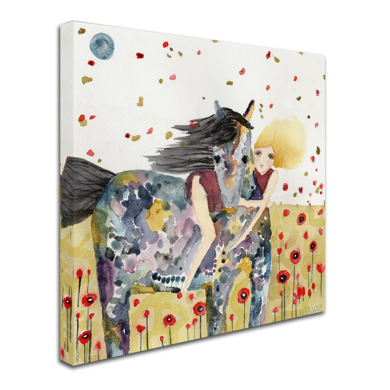 Wind in the Poppy Field Canvas Art with Horse and Girl