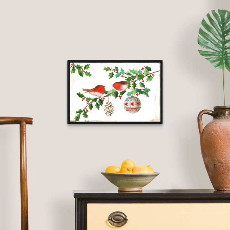 Oiseaux rouges, reproduction d’art sur toile, 14" H x 20" W x 1.75" D, Cadre noir