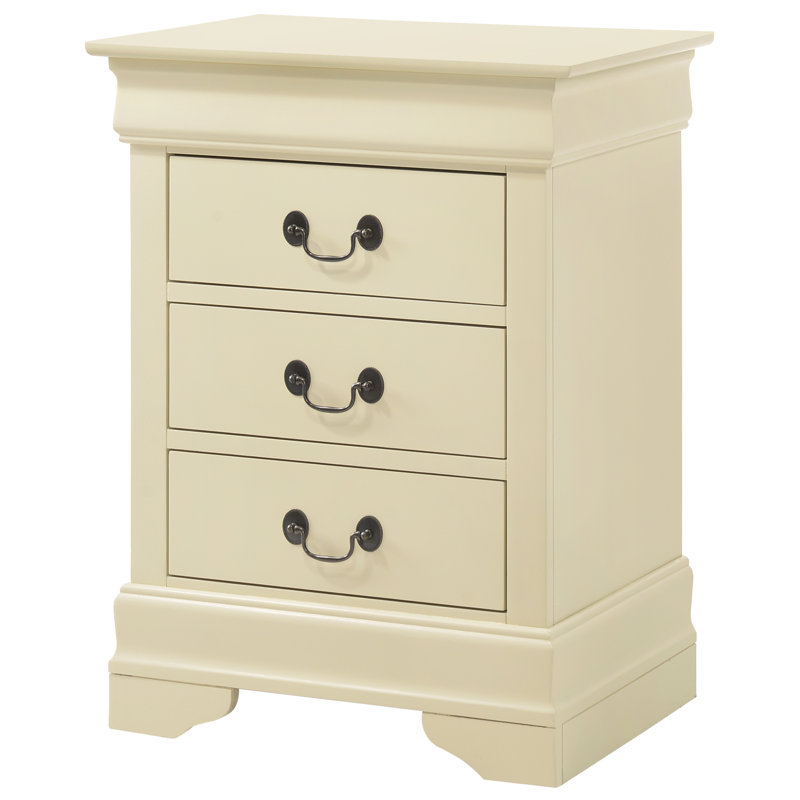 Table de chevet 3 tiroirs LouisPhillipe, beige, Beige