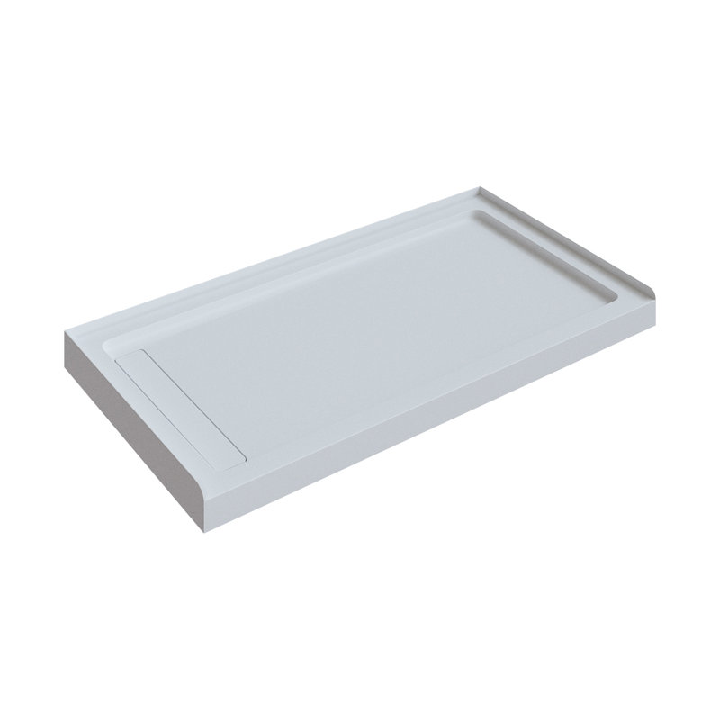 Velisse 60" x 32" White Textured Acrylic Shower Base with Left‑Side Linear Drain, Low 3" Threshold, and Fiberglass‑Reinforced Construction
