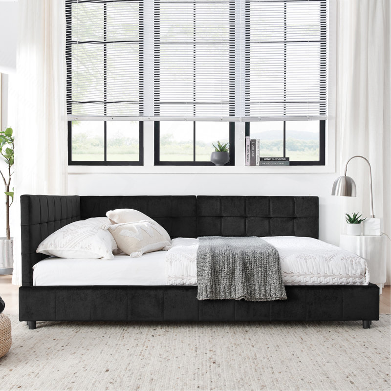Full Size Upholstered Tufted Bed Frame, Sofa Bed Frame With Comfortable Backrest And Armrests, Full Size Bed For Bedroom, Living Room, Velvet