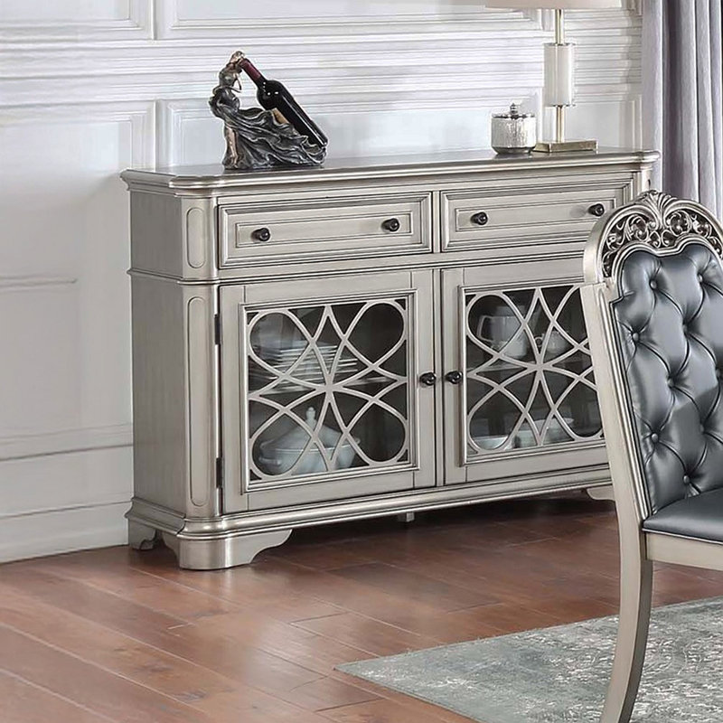 Traditional Style Silver Finish 1Pc Server Drawers Storage Cabinet Wooden Furniture Dining Room Furniture, Silver