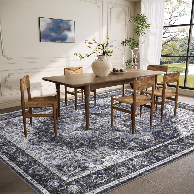 Oriental Machine Washable Area Rugs for Living Room Non-Slip Low Pile Distressed Carpet with Rubber Backing for Bedroom Dining Room Nursey